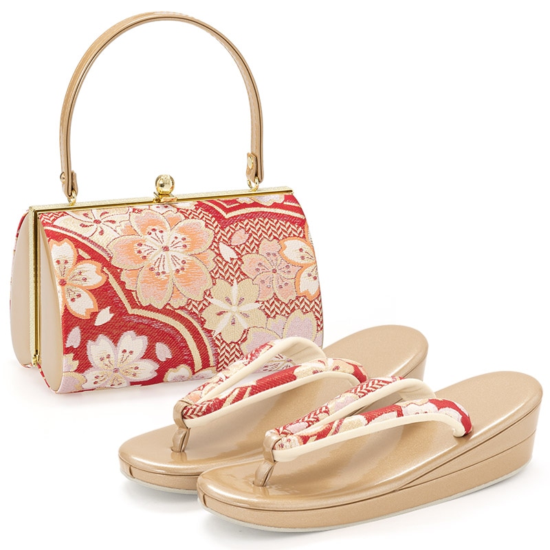 草履バッグセット 金/赤 佐賀錦 中国製 | 大人和装,婦人和装小物,草履