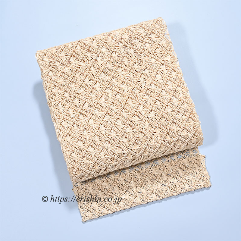 誉田屋源兵衛 八寸織名古屋帯（芭蕉通風段文/生成色）[夏向] ☆再入荷