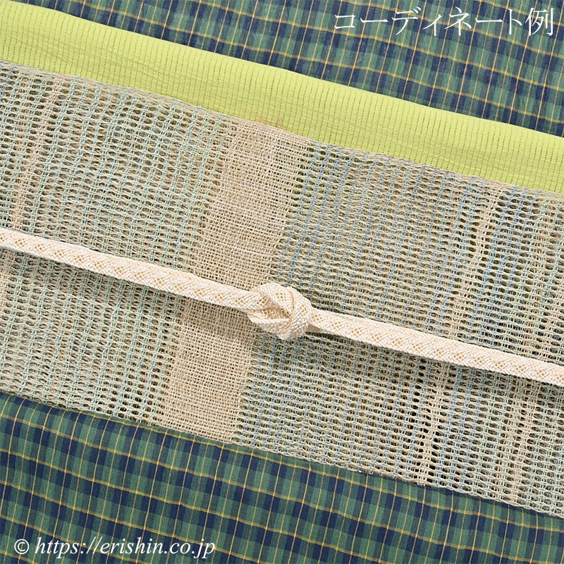 八寸織名古屋帯（羅平織/錆青磁に亜麻色の段・麻）[夏向]『着物・呉服