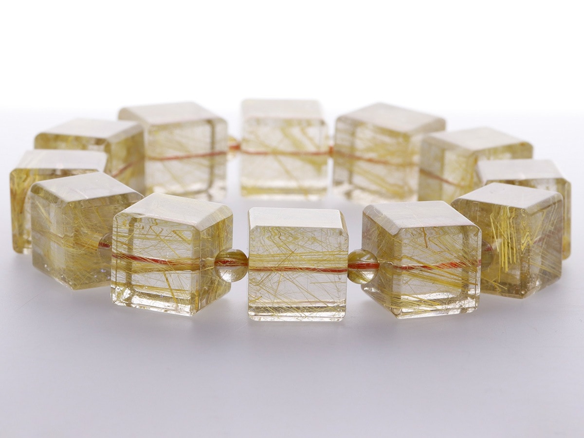 ゴールドルチル キューブ ブレスレット 14mm玉 No.s-2105 （中国広州市