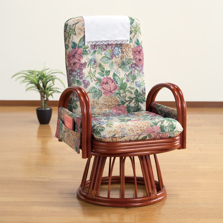 天然ラタンリクライニング回転座イス・ロー【アウトレット】 天然