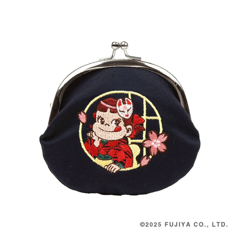 狐面ペコちゃん刺繍がま口（ネイビー）の通販｜不二家「ファミリータウン」