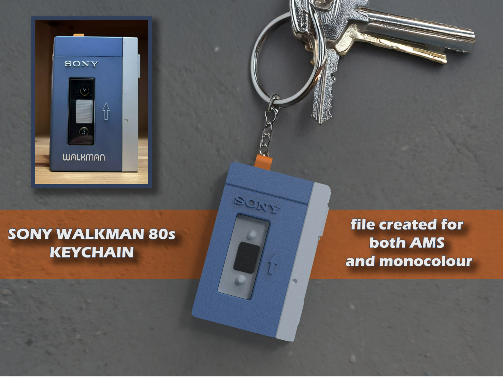 3Dプリント 80年代ソニーウォークマンTPS-L2 -キーホルダー - 無料3D