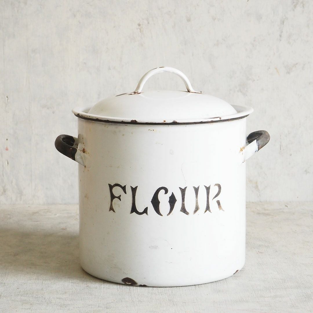 アンティーク ホーローFLOUR缶C イギリス 白い琺瑯 ロゴ入り