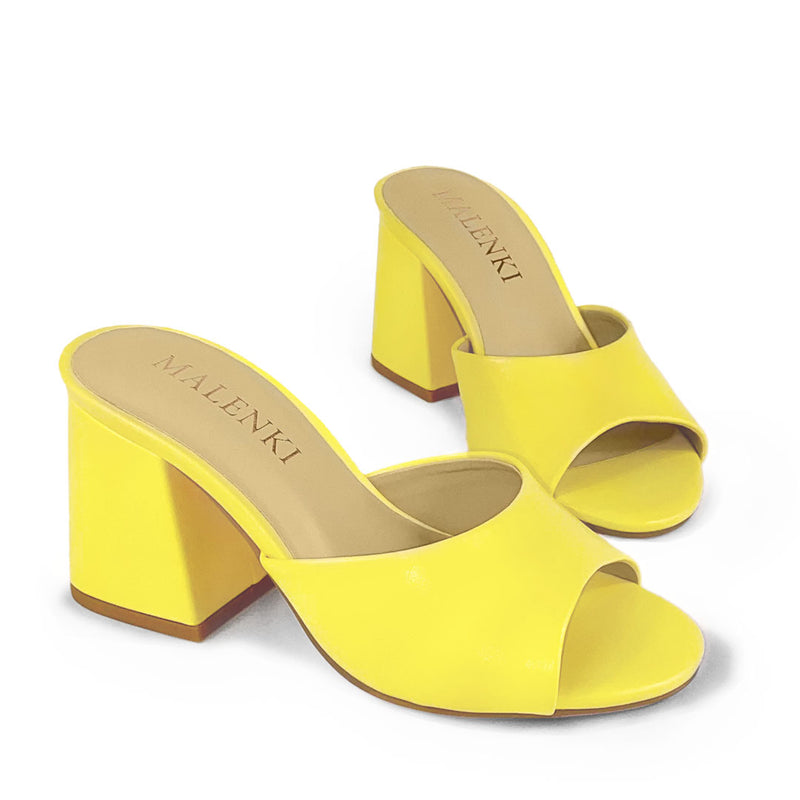 Danielle Yellow Mule Heels for Women with Small Feet | Malenki Shoes