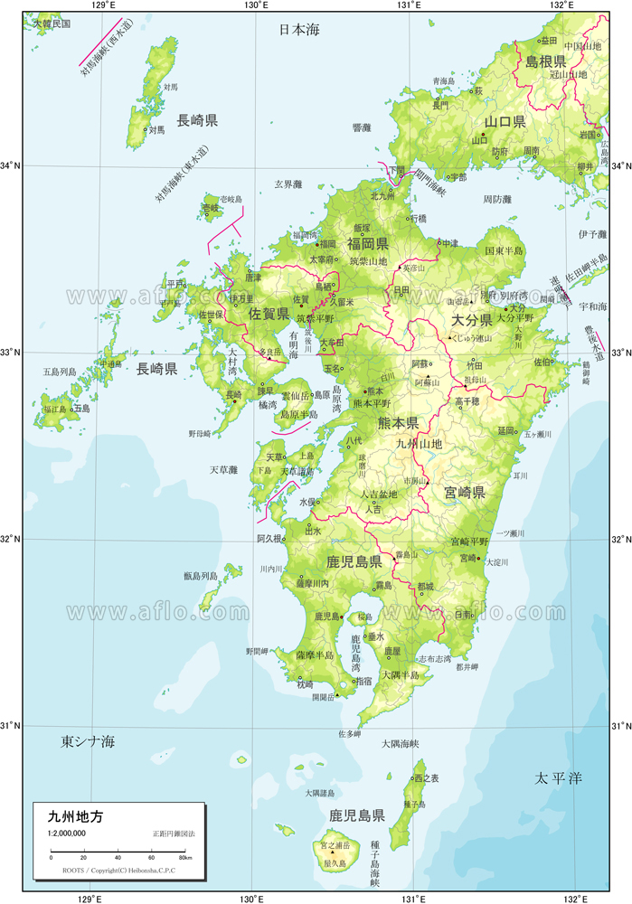 九州地方 自然図 | ベクター地図素材のダウンロード販売 | アフロモール