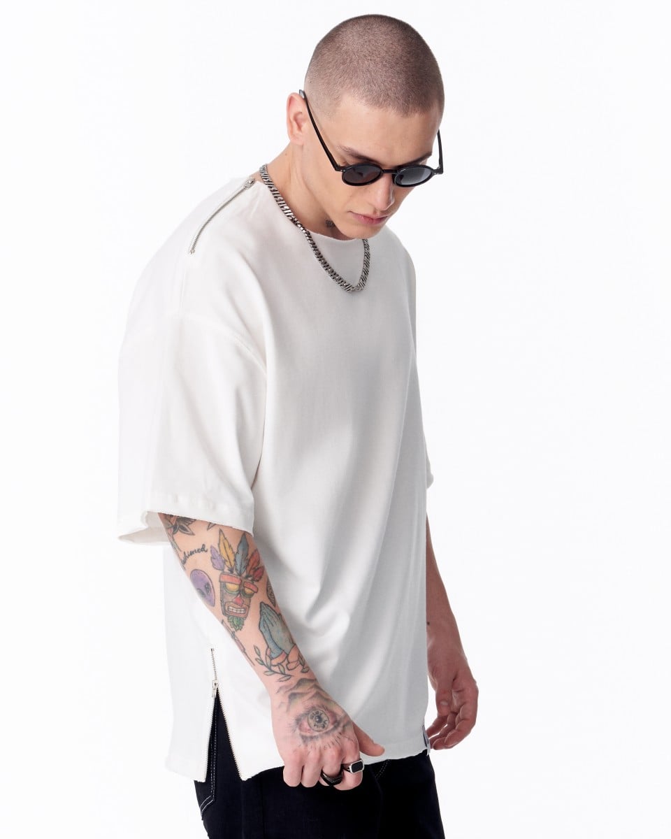 Zipper Angle Oversized White T-Shirt - Martin Valen