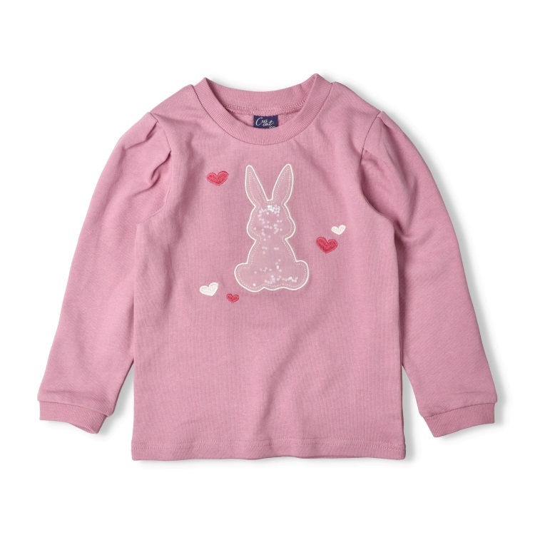 会員ランク別セール対象】ハートモチーフ入りうさぎアップリケ裏毛