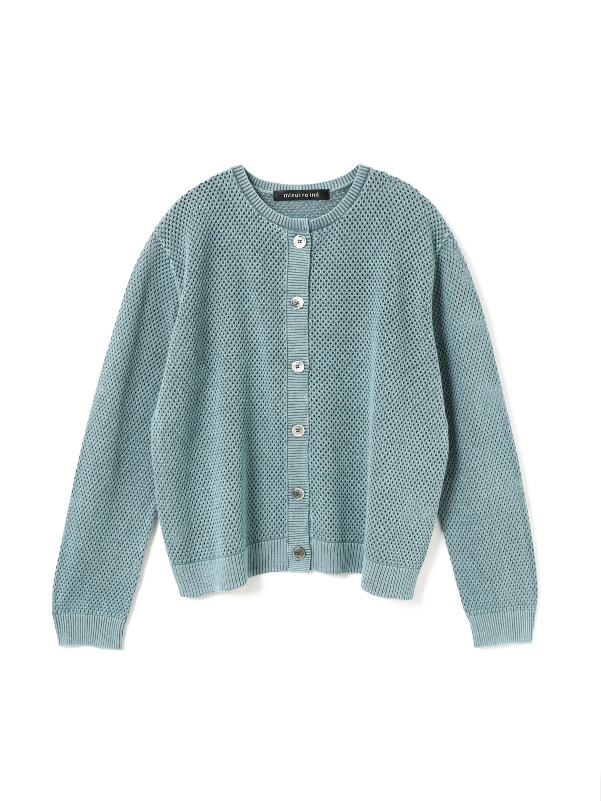 mizuiro ind ストーンウォッシュメッシュクルーネックカーディガン