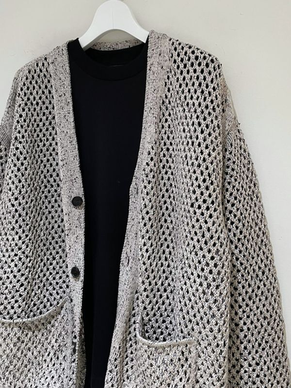 YOKE（ヨーク） メッシュニットカーディガン フォグホワイト - margin