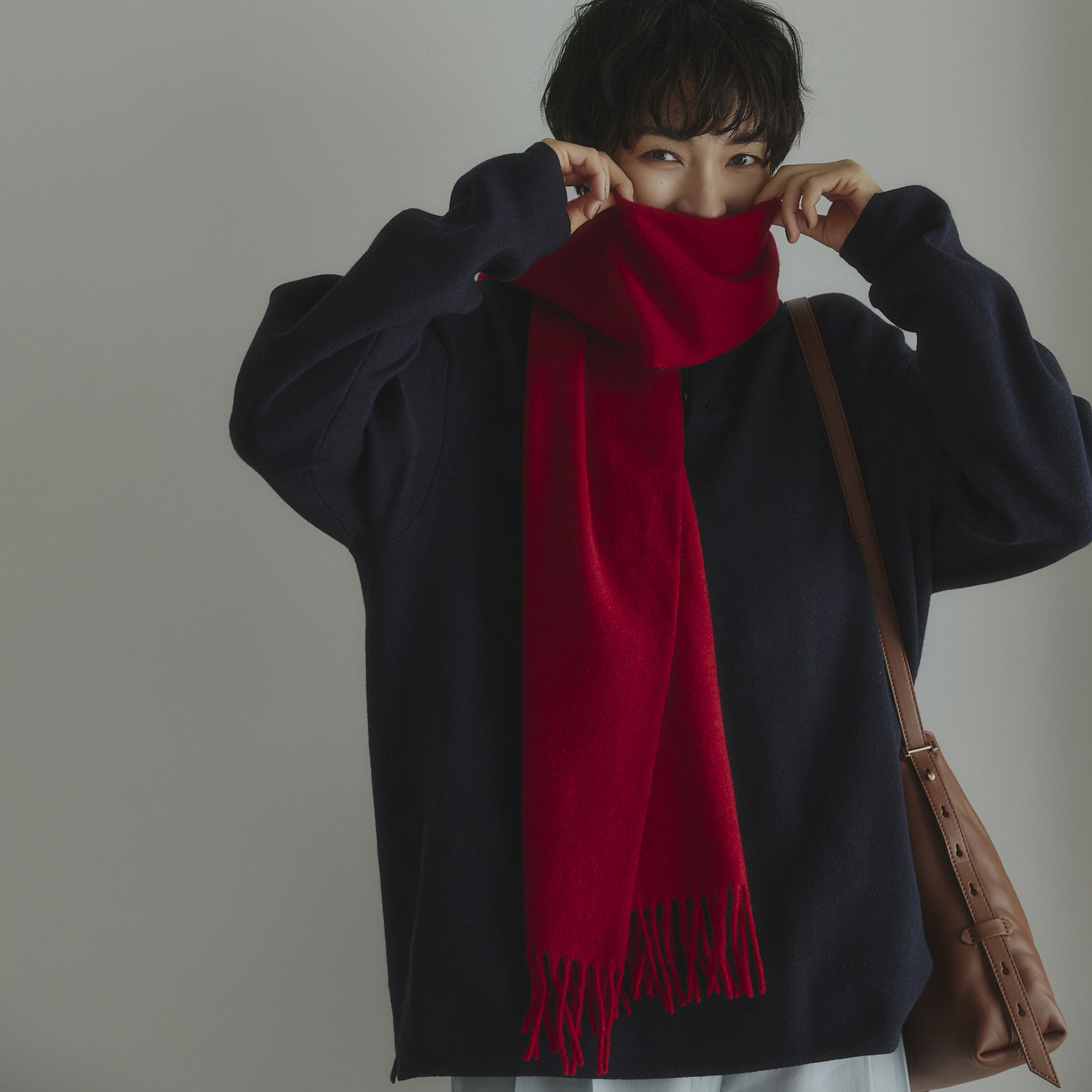 イタリア製カシミヤブレンド無地 ストール＜レッド＞ | Maria Rouk