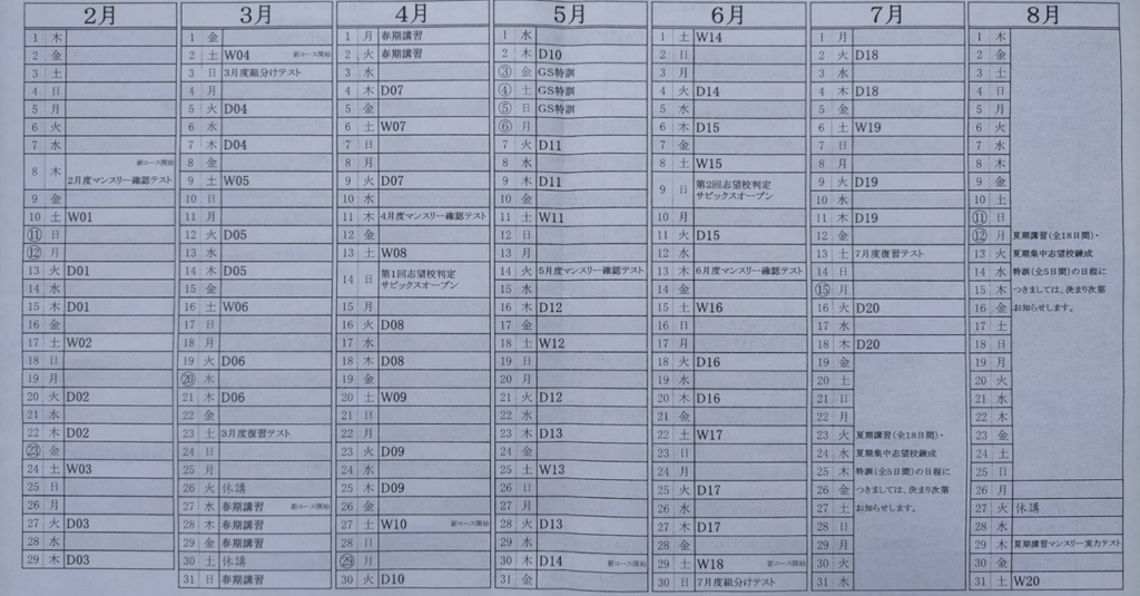 サピックス（小5）】6年生前期の授業スケジュールと特別講習・特訓の