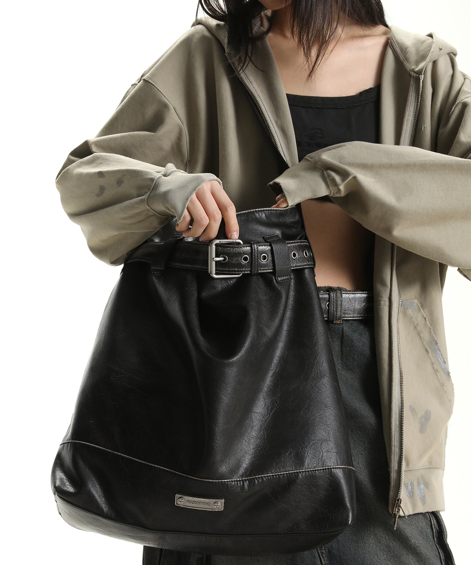 ベルトデザイン PUレザー ショルダートートバッグ BB2085