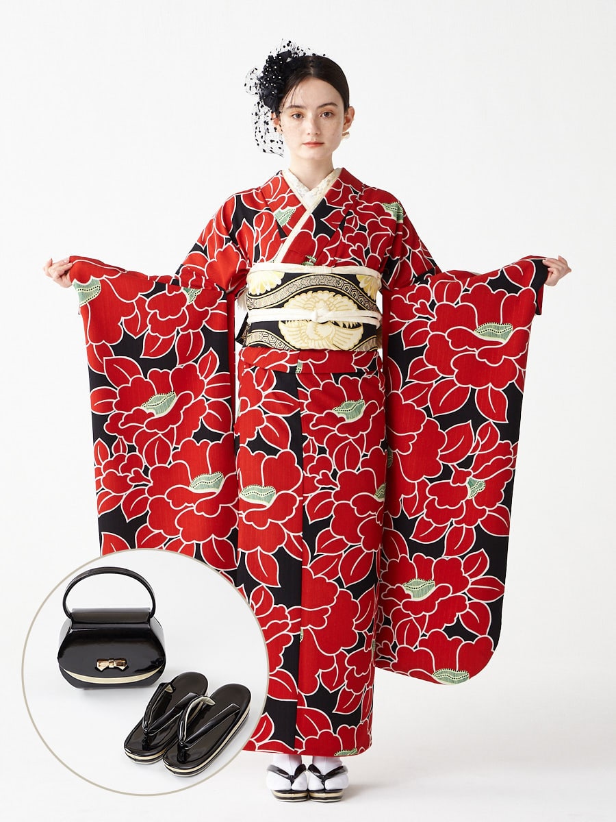 レンタル振袖【F2703】 椿(FREE ブラック): ふりふ ｜ミマツグループ