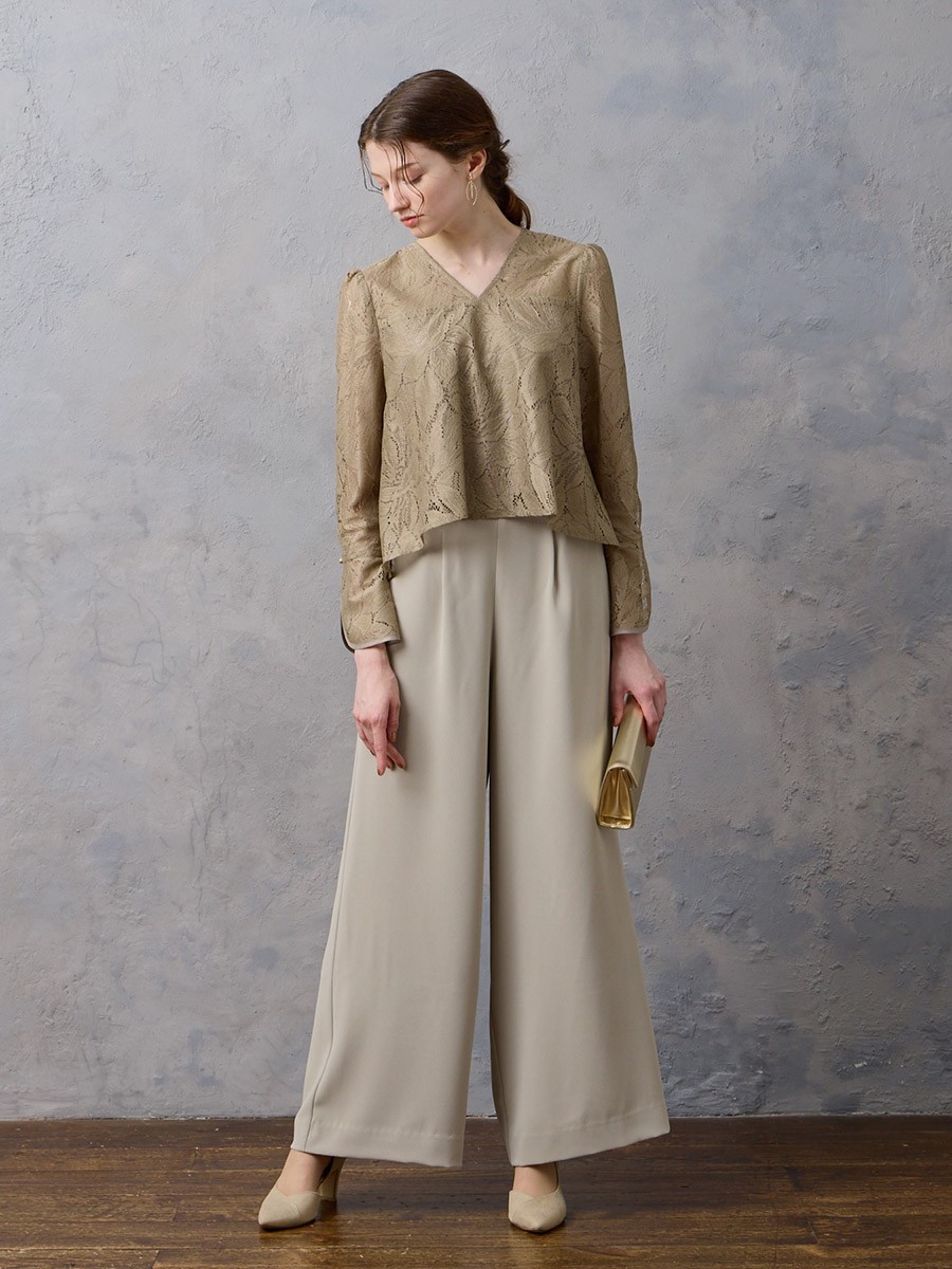 WEB限定】レースブラウス×パンツセットアップ(M ブラック): AIMER