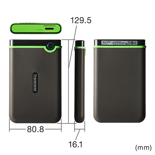 耐衝撃 ポータブルHDD 1TB USB3.1 アイロングレー Transcend StoreJet