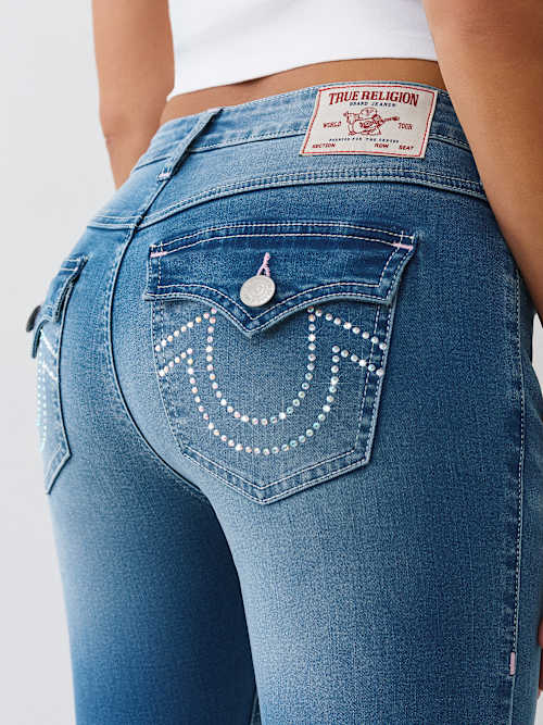 JOEY MID RISE CRYSTAL HORSESHOE FLARE JEAN