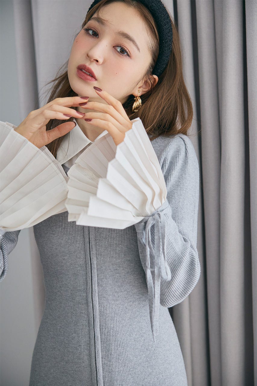 rienda | レイヤードパターンシャツニットミニワンピース (ワンピース