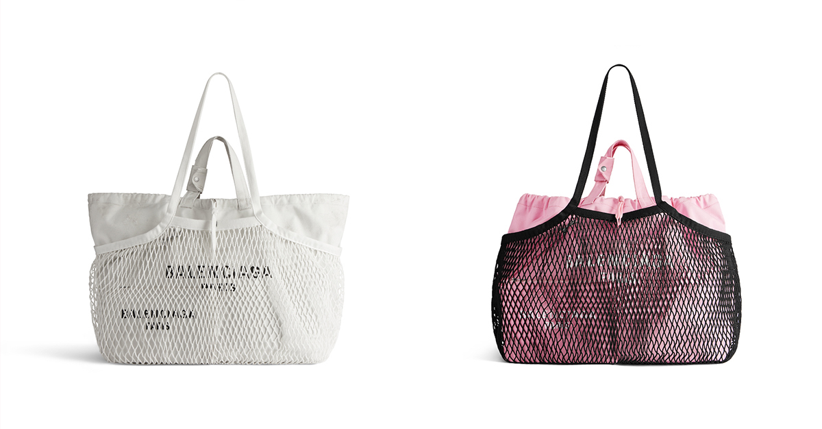 バレンシアガ」がショッパーとフィッシュネットを組わ合わせた