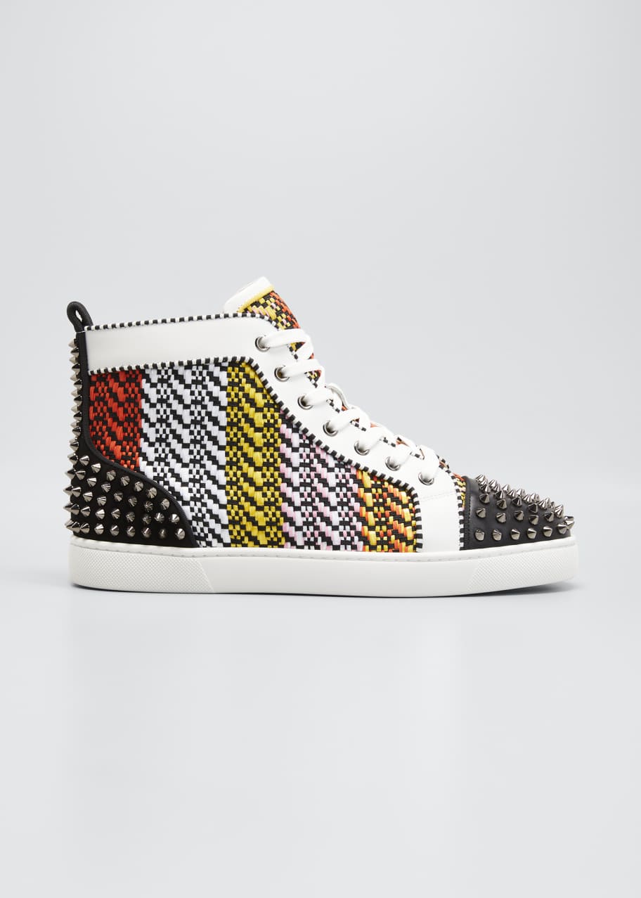 Christian Louboutin Men's Multicolor Woven Spike High-Top Sneakers