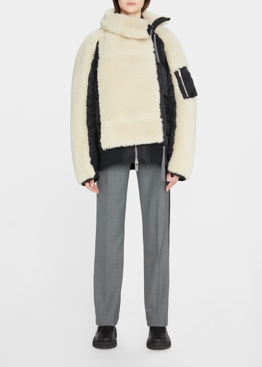 SACAI Mixed-Media Faux Shearling Zip-Front Jacket - Bergdorf Goodman