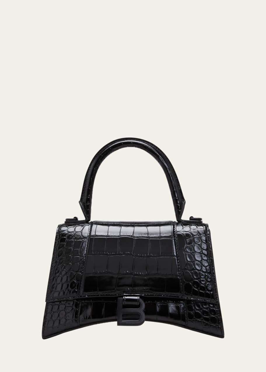 Balenciaga Hourglass Small Crocodile-Embossed Top-Handle Bag
