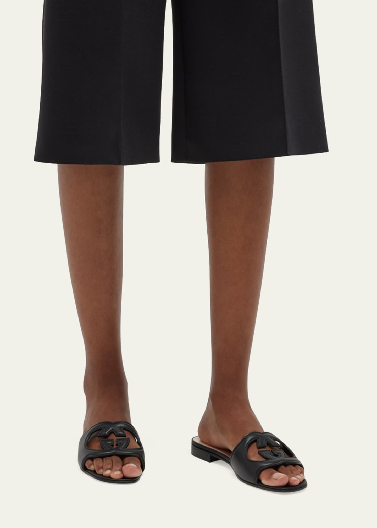 Gucci Leather Logo Cutout Flat Sandals - Bergdorf Goodman