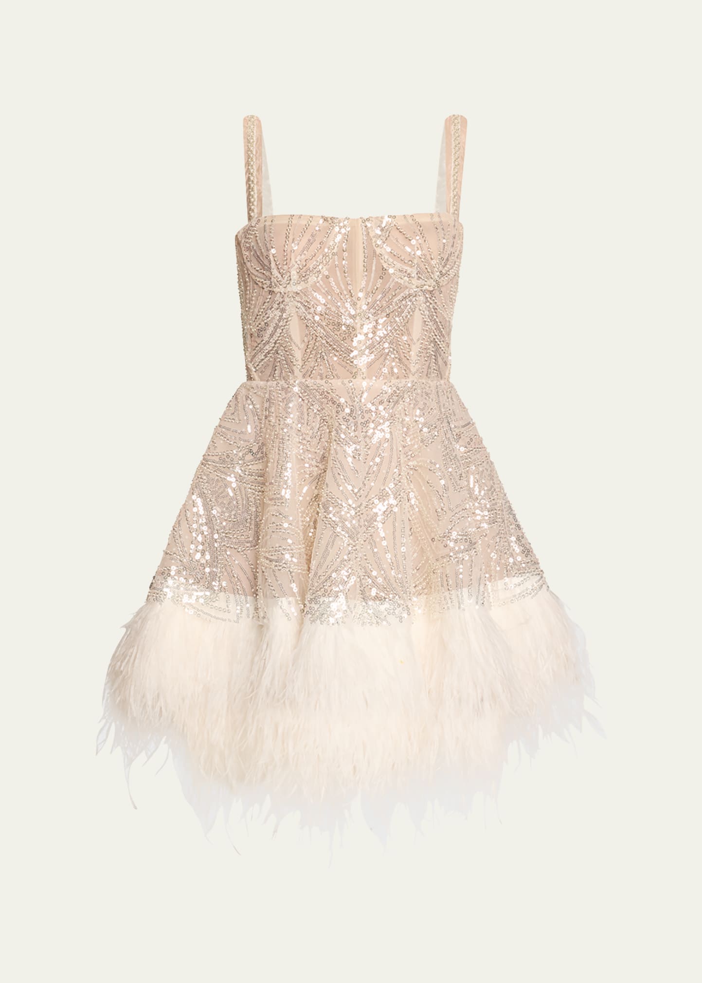 Bronx and Banco Mademoiselle Beaded Feather-Trim Mini Dress