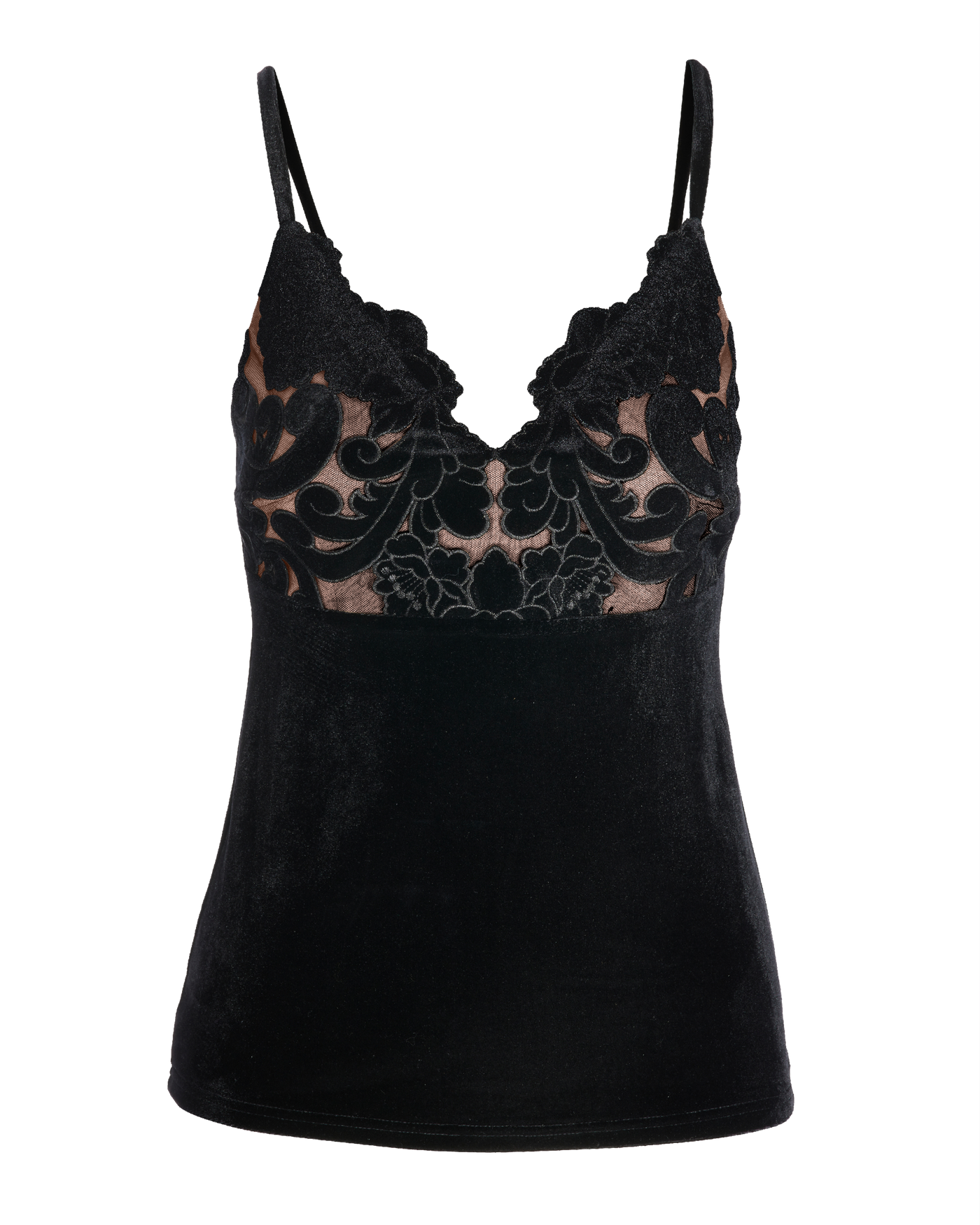Velvet Scalloped Lace V Neck Cami Top Proper Black | Boston Proper