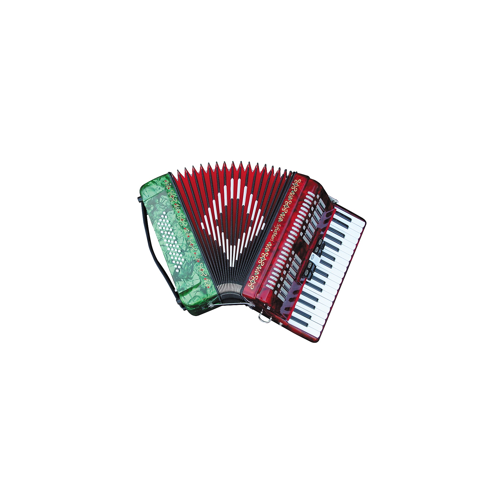 SofiaMari SM-3448 34 Piano 48-Bass Accordion Red and Green Pearl