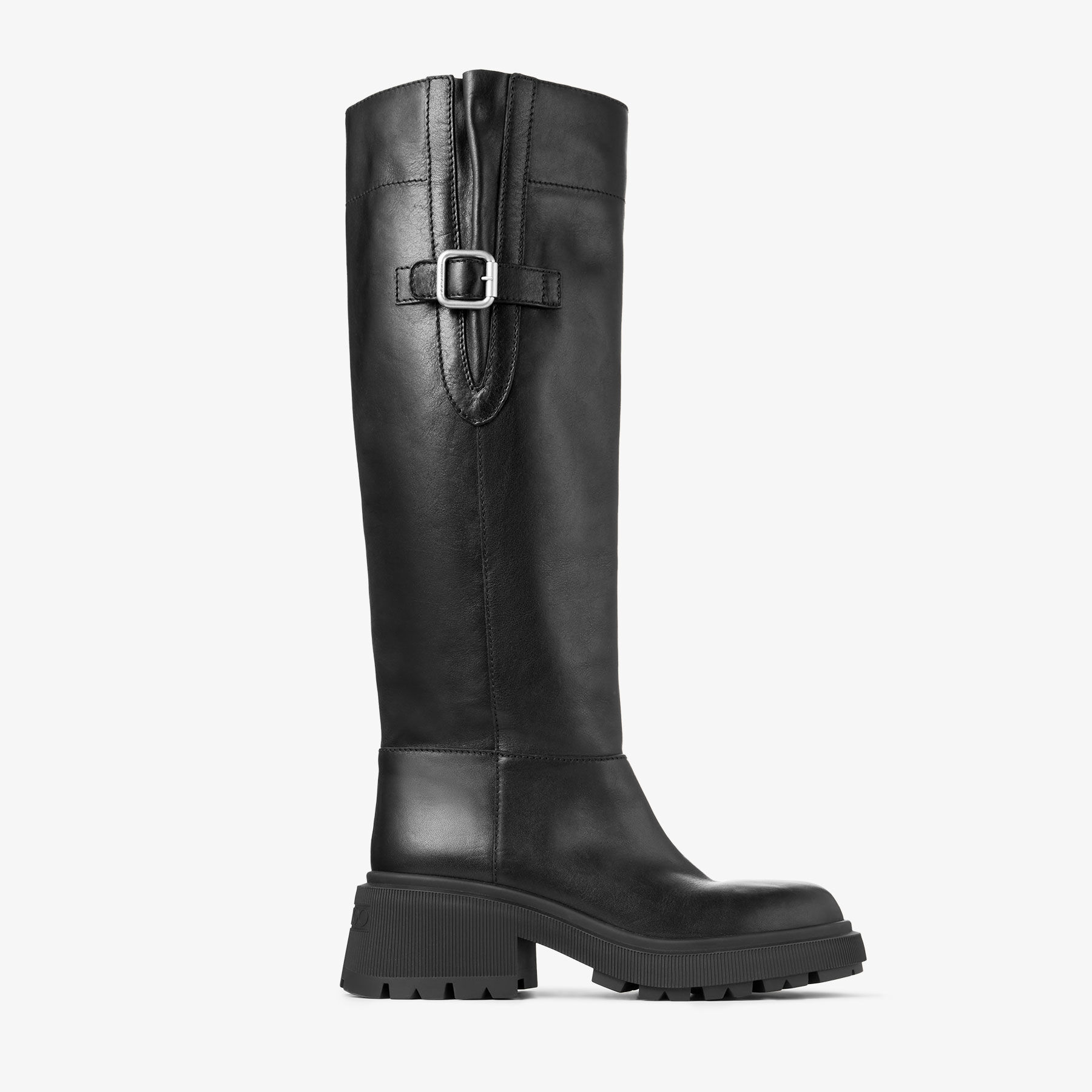 タムシン ニーブーツ フラット | ブラック シャイニーカーフレザー