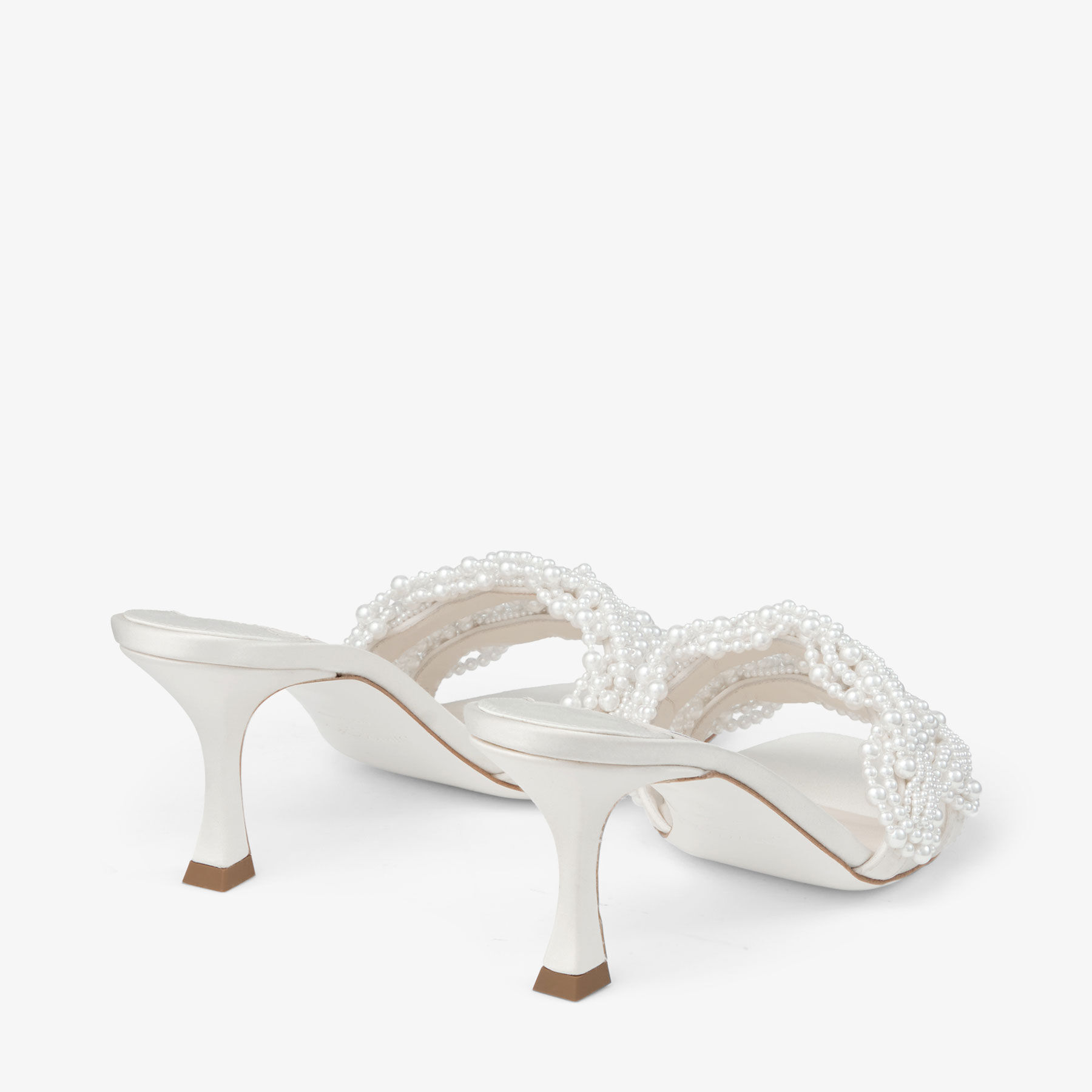 Cary Mule 70 |Ivory Satin Mule Sandal with Pearl Embellishments