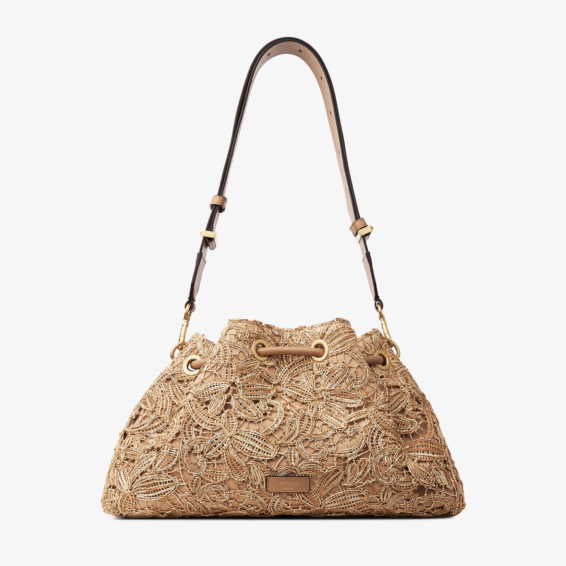 Cinch Medium | Natural Flower Woven Raffia Bucket Bag | JIMMY CHOO