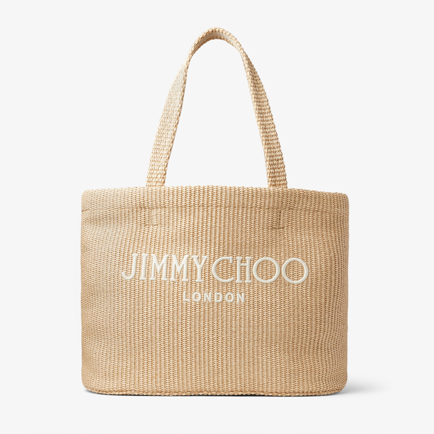 Beach Tote E/W | Natural Raffia Embroidered Tote Bag | JIMMY CHOO