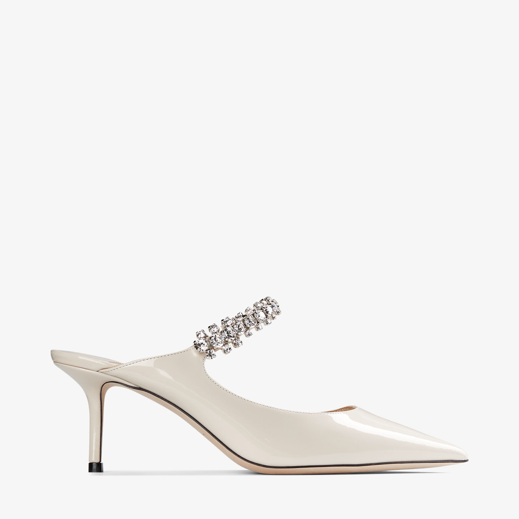 Bing 65 | Linen Patent Leather Mules with Crystal Strap | JIMMY CHOO