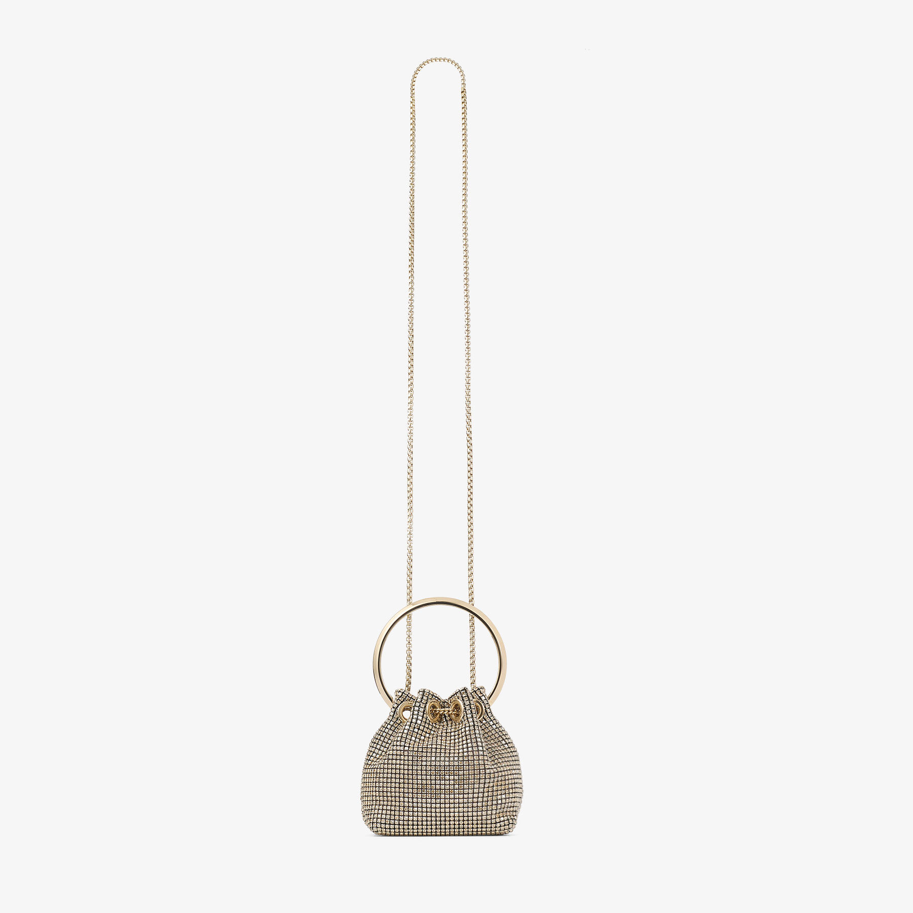 Micro Bon Bon | Champagne Crystal Mesh Mini Bag | JIMMY CHOO