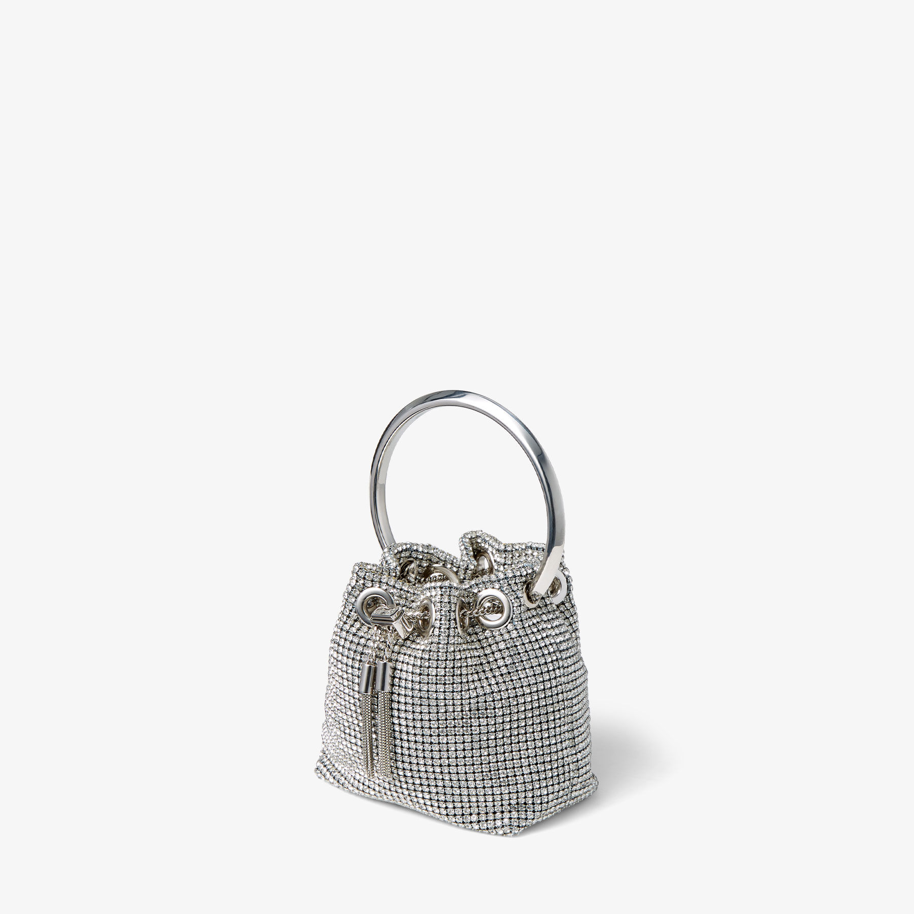 MICRO BON BON | Silver Crystal Mesh Bag with Metal Handle | Summer