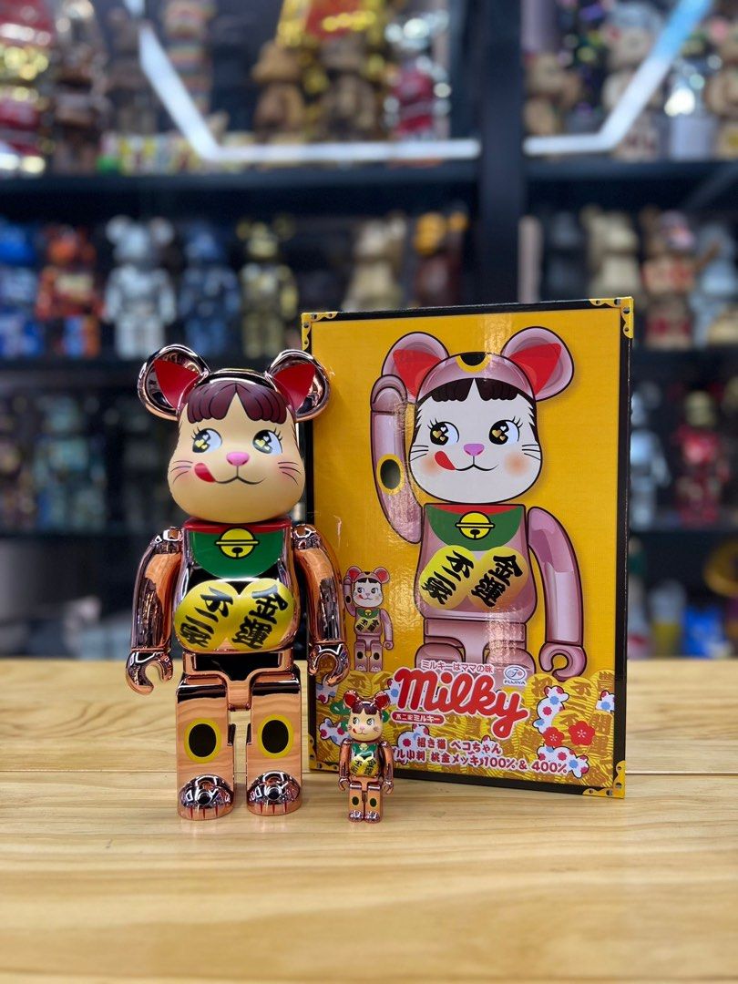 BE@RBRICK 招き猫 ペコちゃん 蛍光グリーン 100％ ＆ 400％