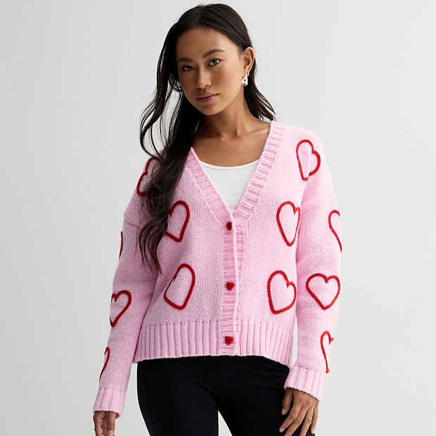 Juniors' FOREVER & EVER 3D Heart Buttons Cardigan