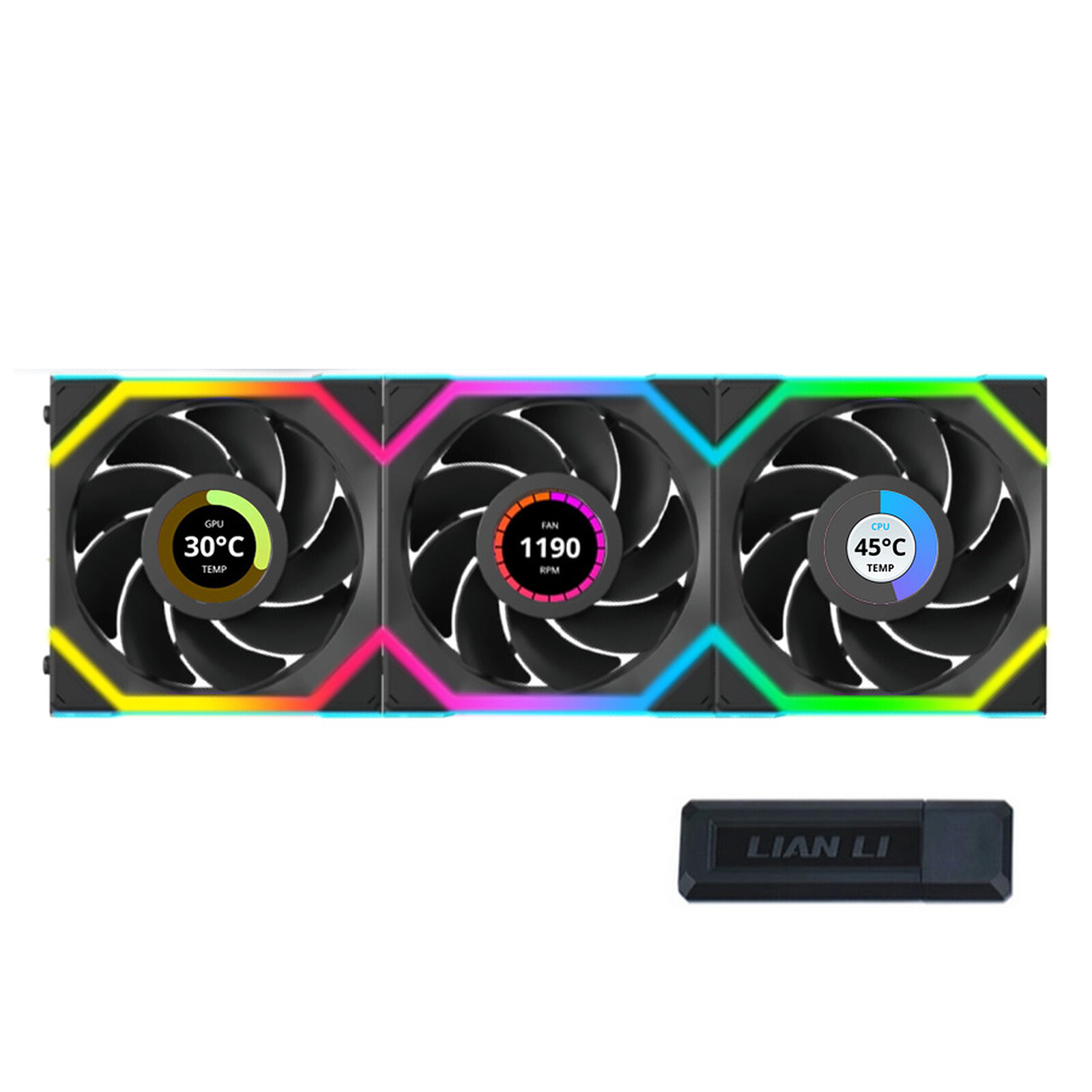 Lian Li Uni Fan SL Wireless LCD 120 (black) - Pack of 3 - Case fan