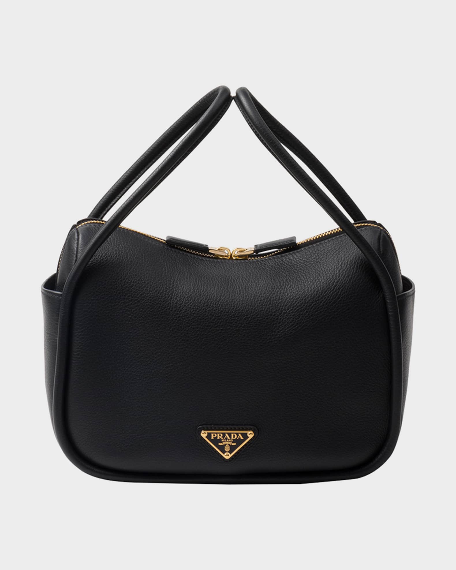 Prada Flou Zip Leather Top-Handle Bag | Neiman Marcus