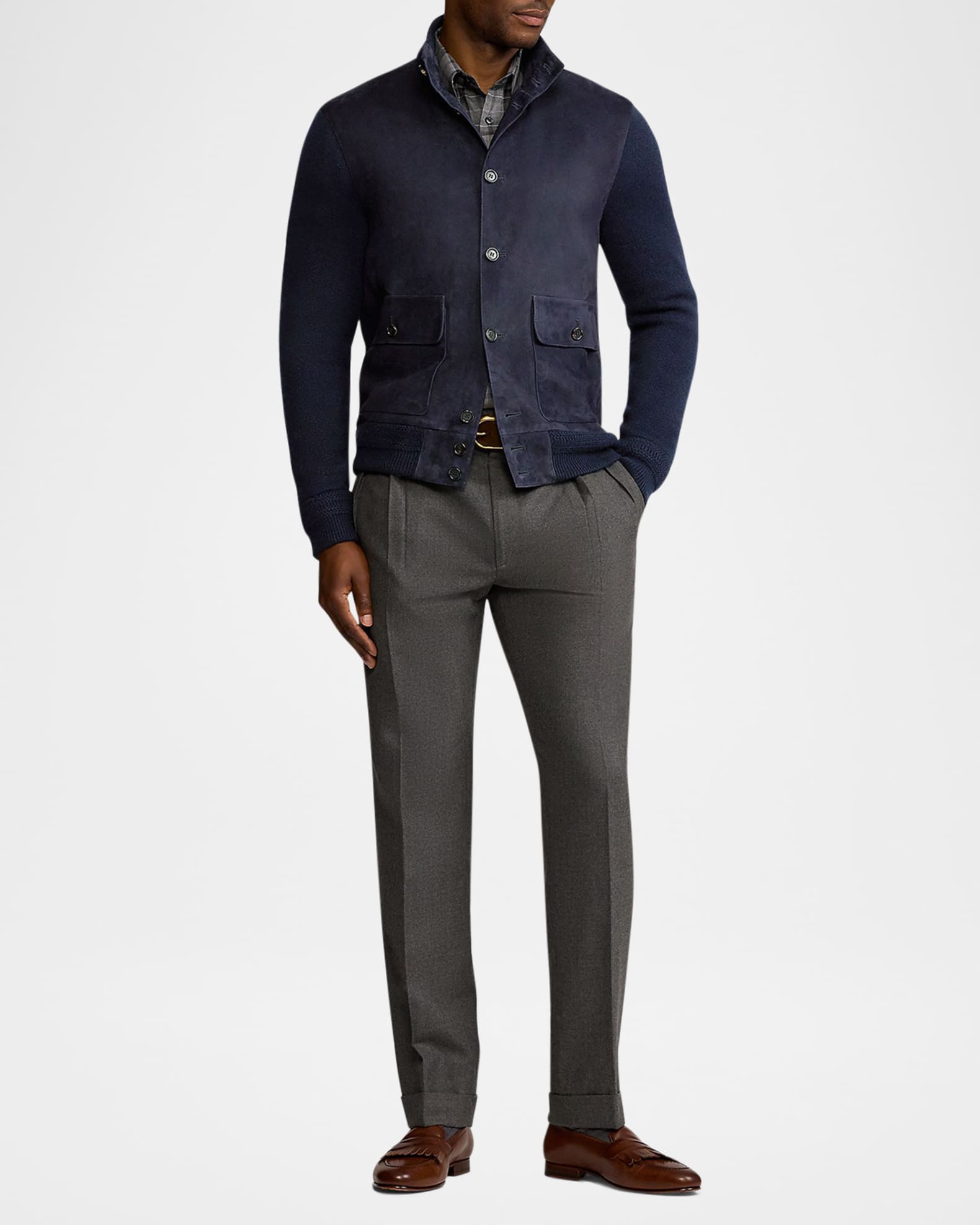 Ralph Lauren Purple Label Men's Suede-Front Cashmere Cardigan