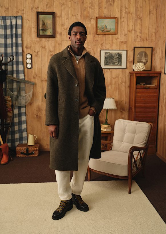 Hugh Coat - Herringbone Brown - Wool - Sézane