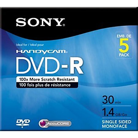 Sony 8cm Mini DVD R Recordable Media 1.4GB30 Minutes Pack Of 5