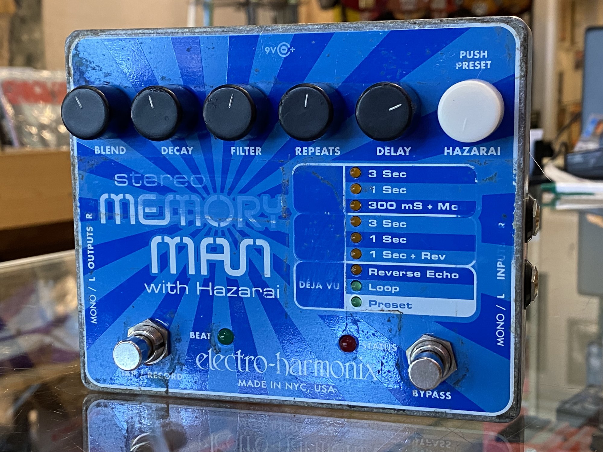 Electro-Harmonix Stereo Memory Man with Hazarai - worn enclosure