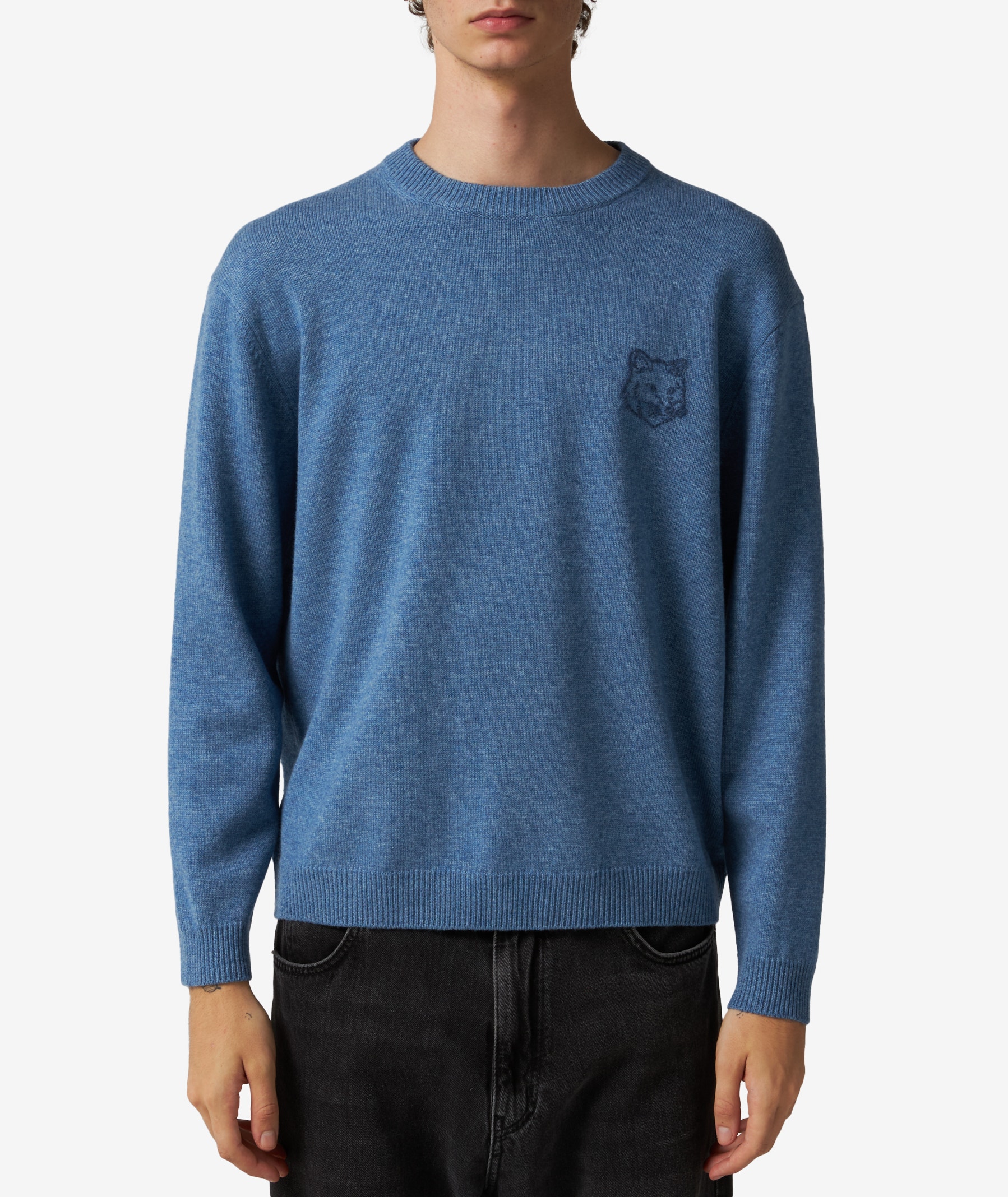 MAISON KITSUNÉ Bold Fox Head Embroidered Sweater in Blue | SVD USA