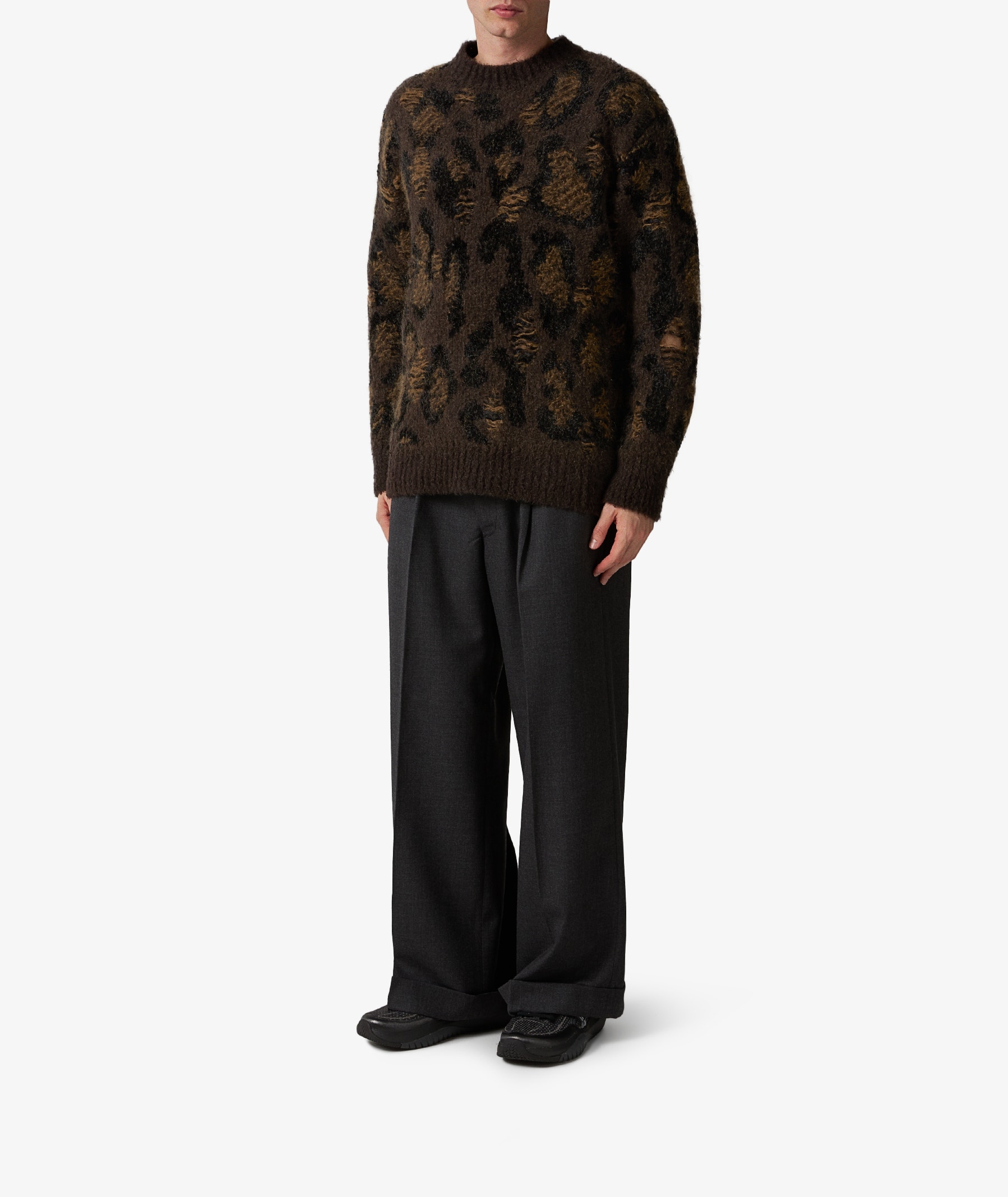 Junya Watanabe MAN Wool Interlock Knit Sweater in Dark Brown | SVD USA