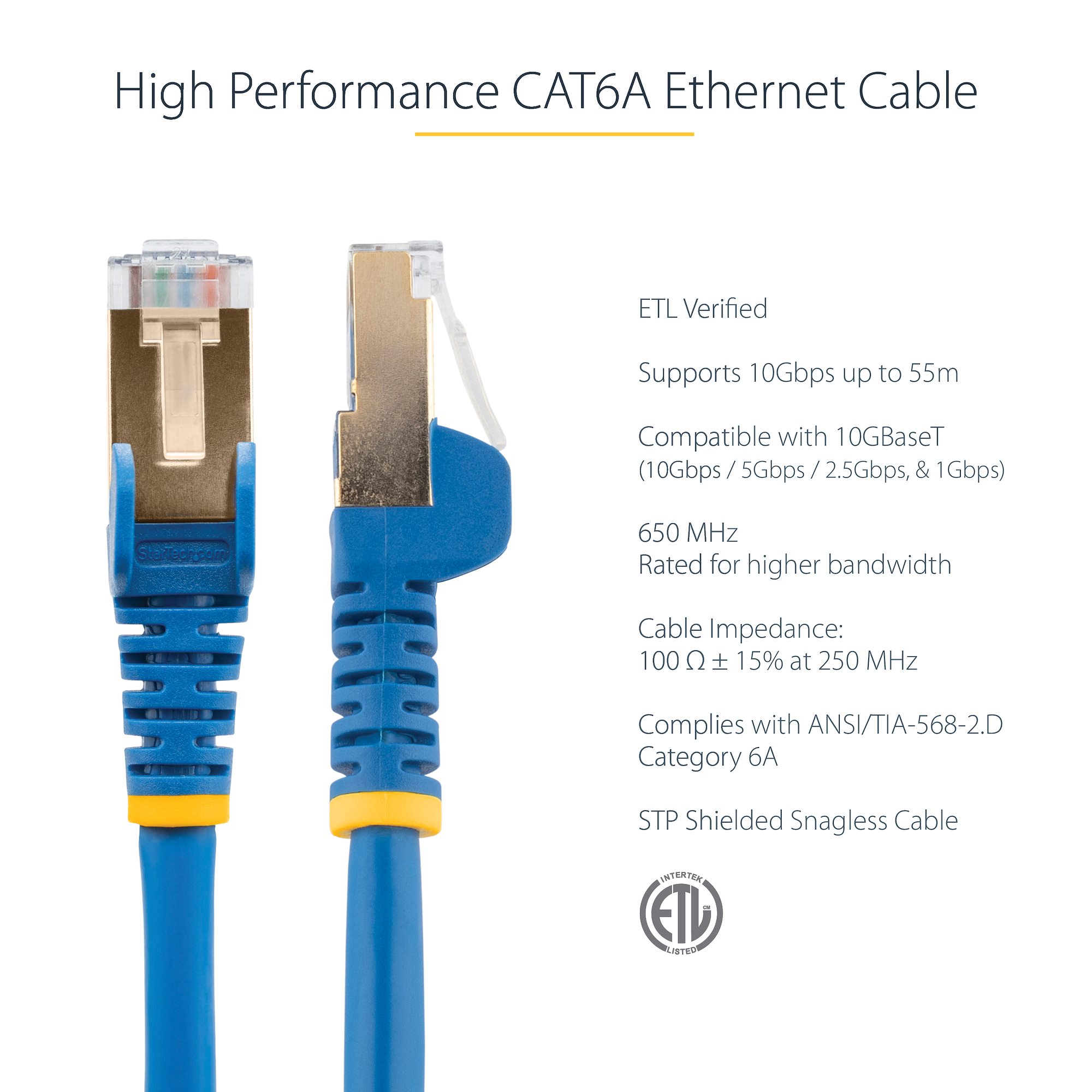 6ft CAT6a Ethernet Cable - 10 Gigabit Shielded Snagless RJ45 100W