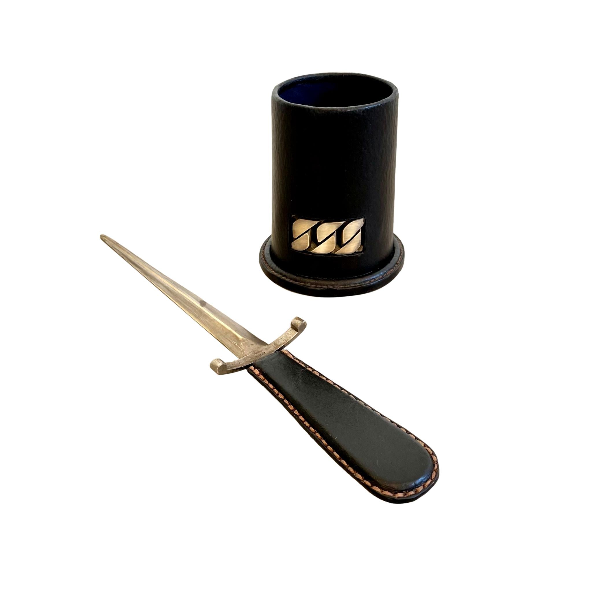 Gucci Letter Opener and Pen Holder in Leather, 1960s Italy