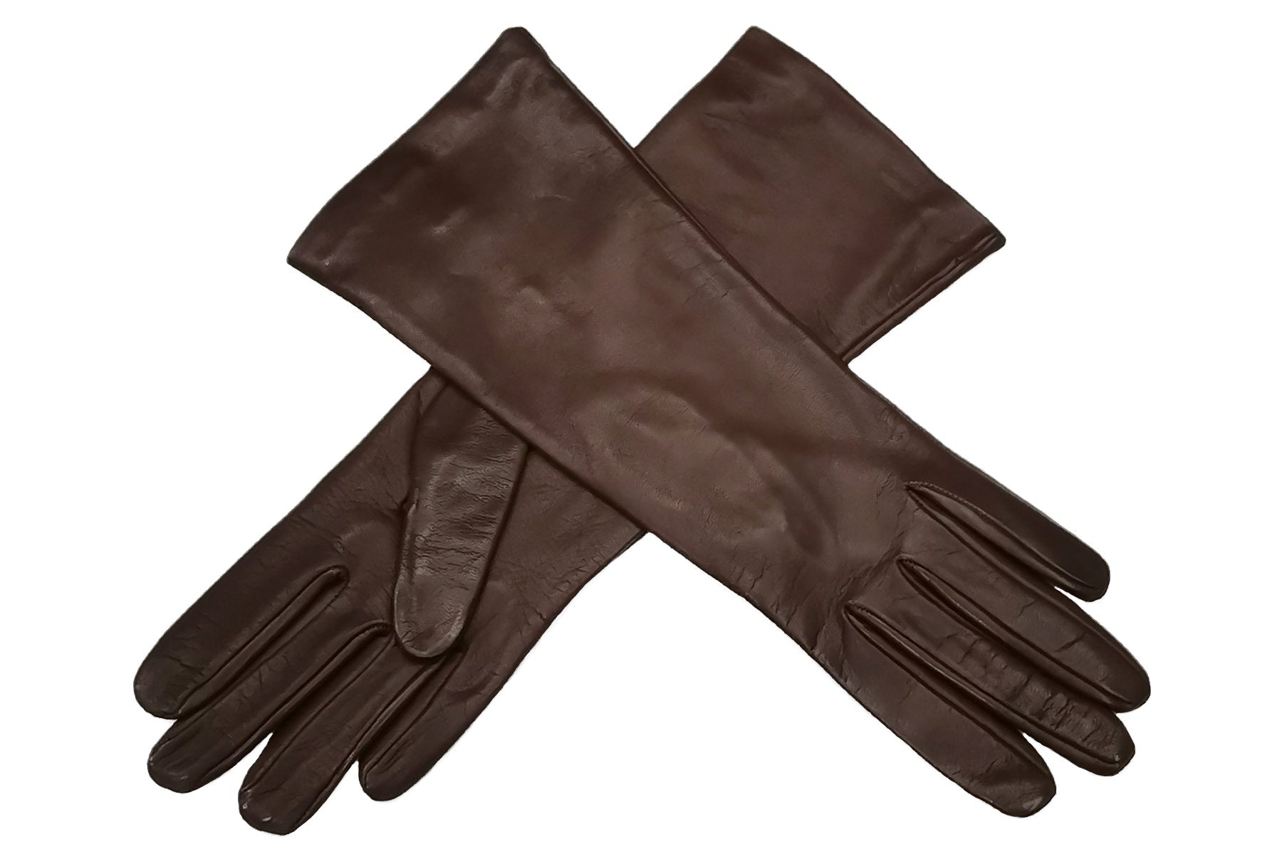 レディース ロング手袋◇ナパレザー◇ブラウン/MINK《シルク》 – Merola